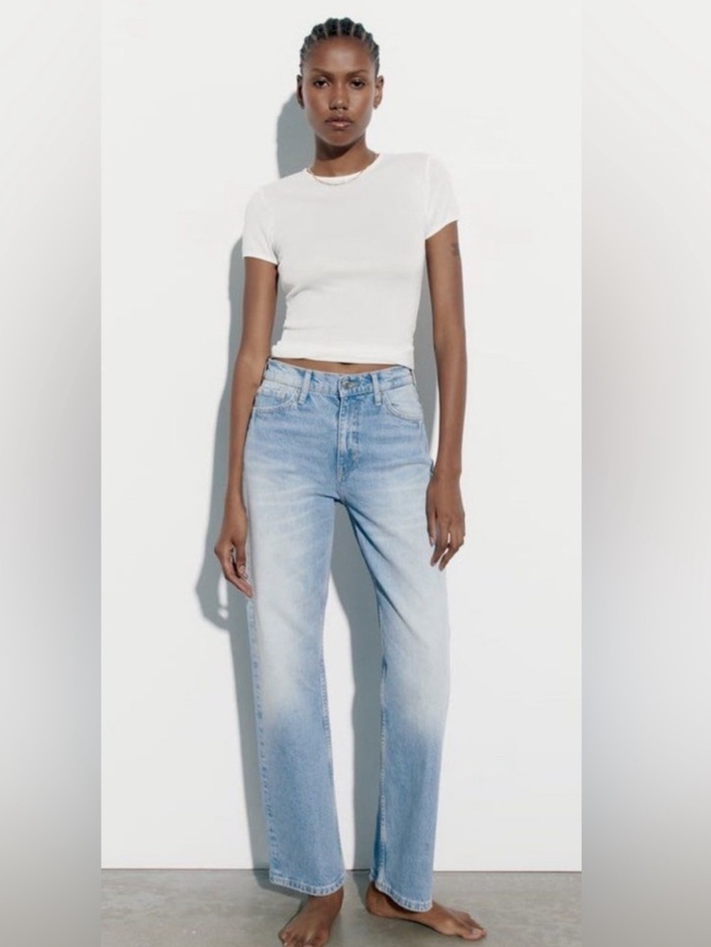 Zara Women Light Blue High Waisted Straight Leg Jeans Sz 10 Minimalist Classic